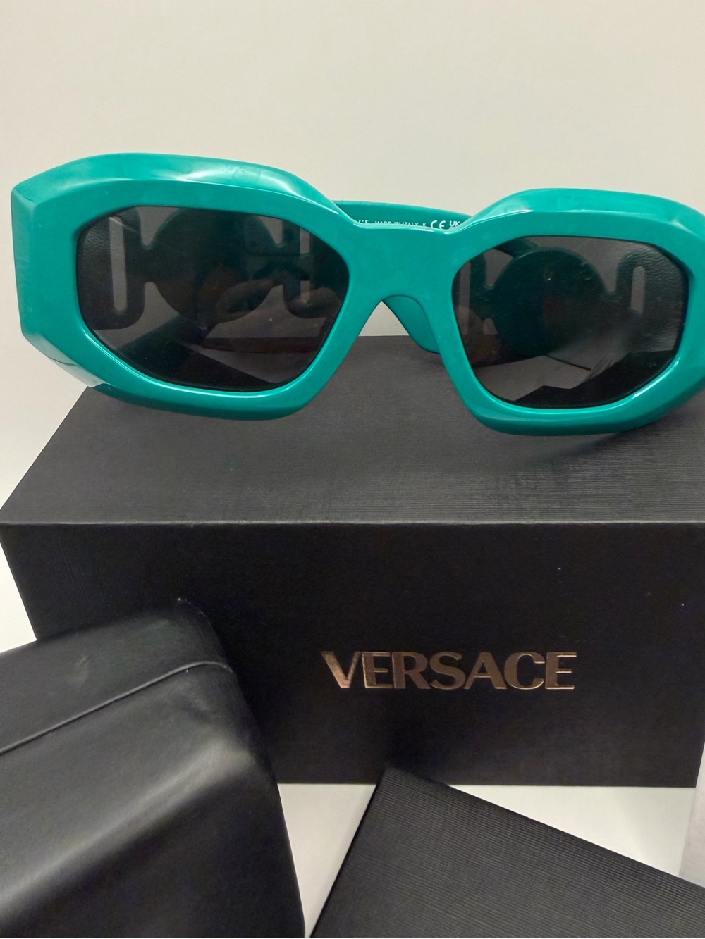 Versace Women's Teal Geometric Frame Sunglasses